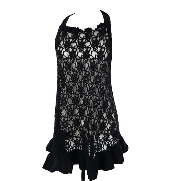 Unknown Accessories - Womens Black Lace Apron Stretchy One Size Ruffle